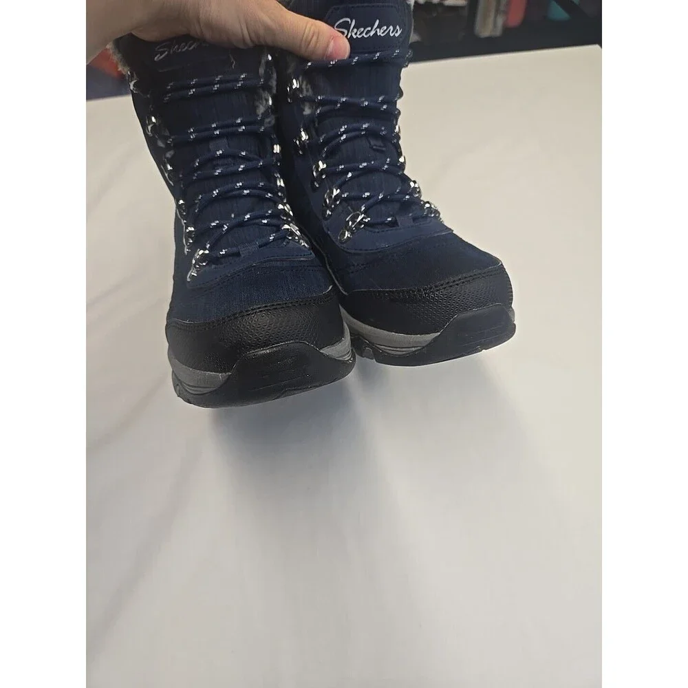 Skechers Women's Boots Size 6.5 Trego Winter Hiking Waterproof‎ Blue Black Fur